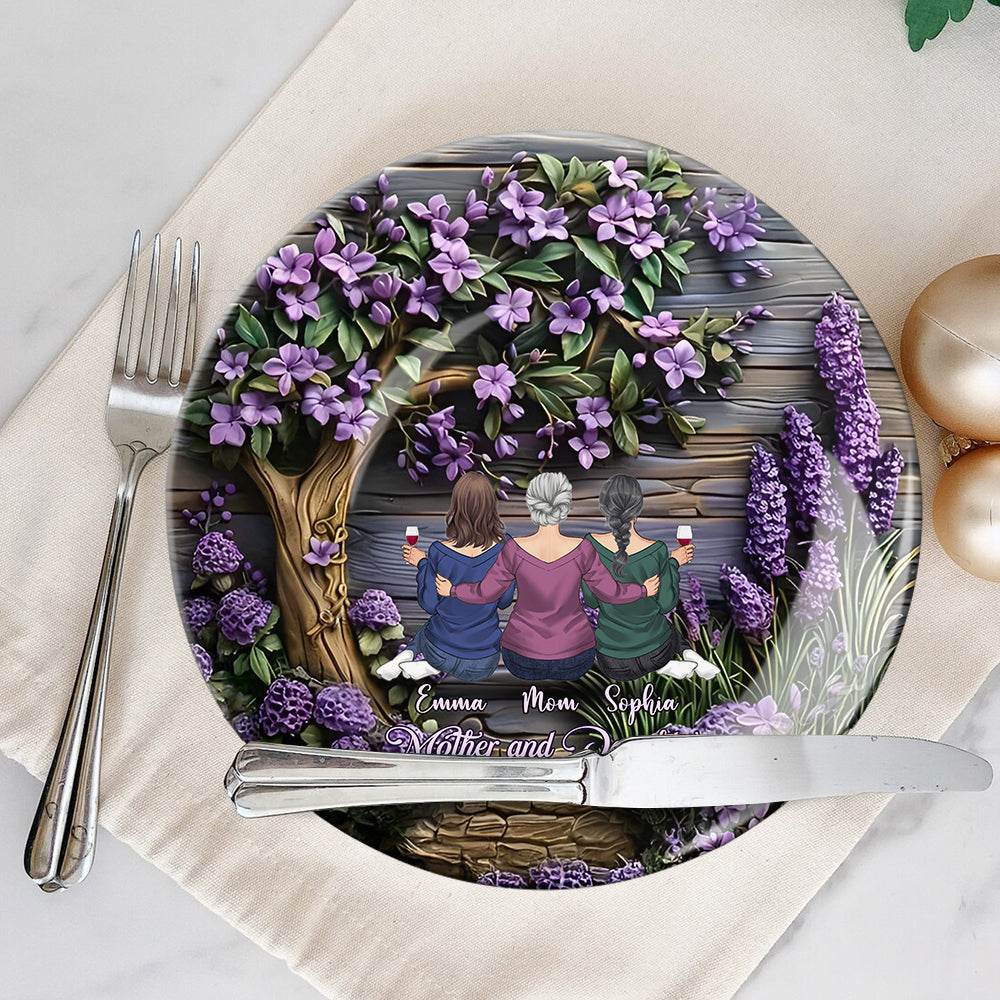 Mother And Daughters Forever Linked Together - Personalized Mother Ceramic Round Plate