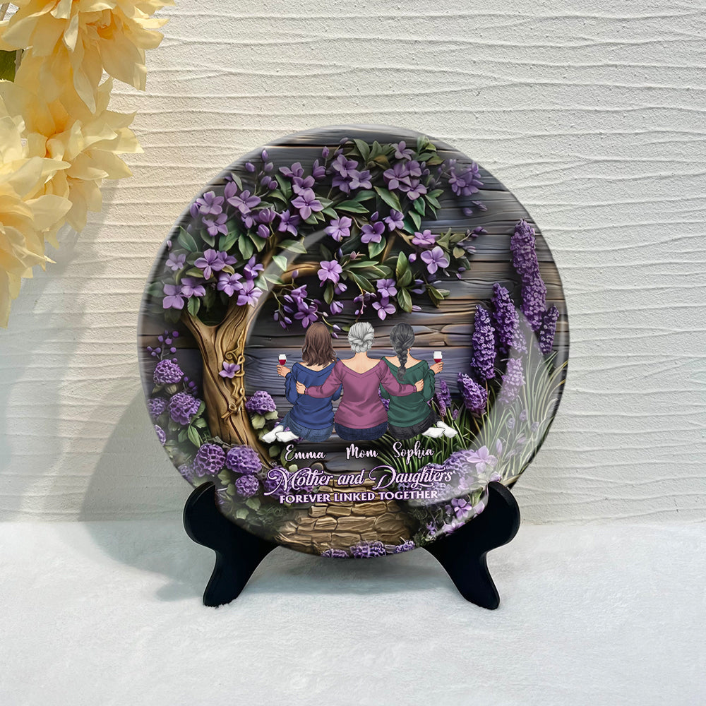 Mother And Daughters Forever Linked Together - Personalized Mother Ceramic Round Plate