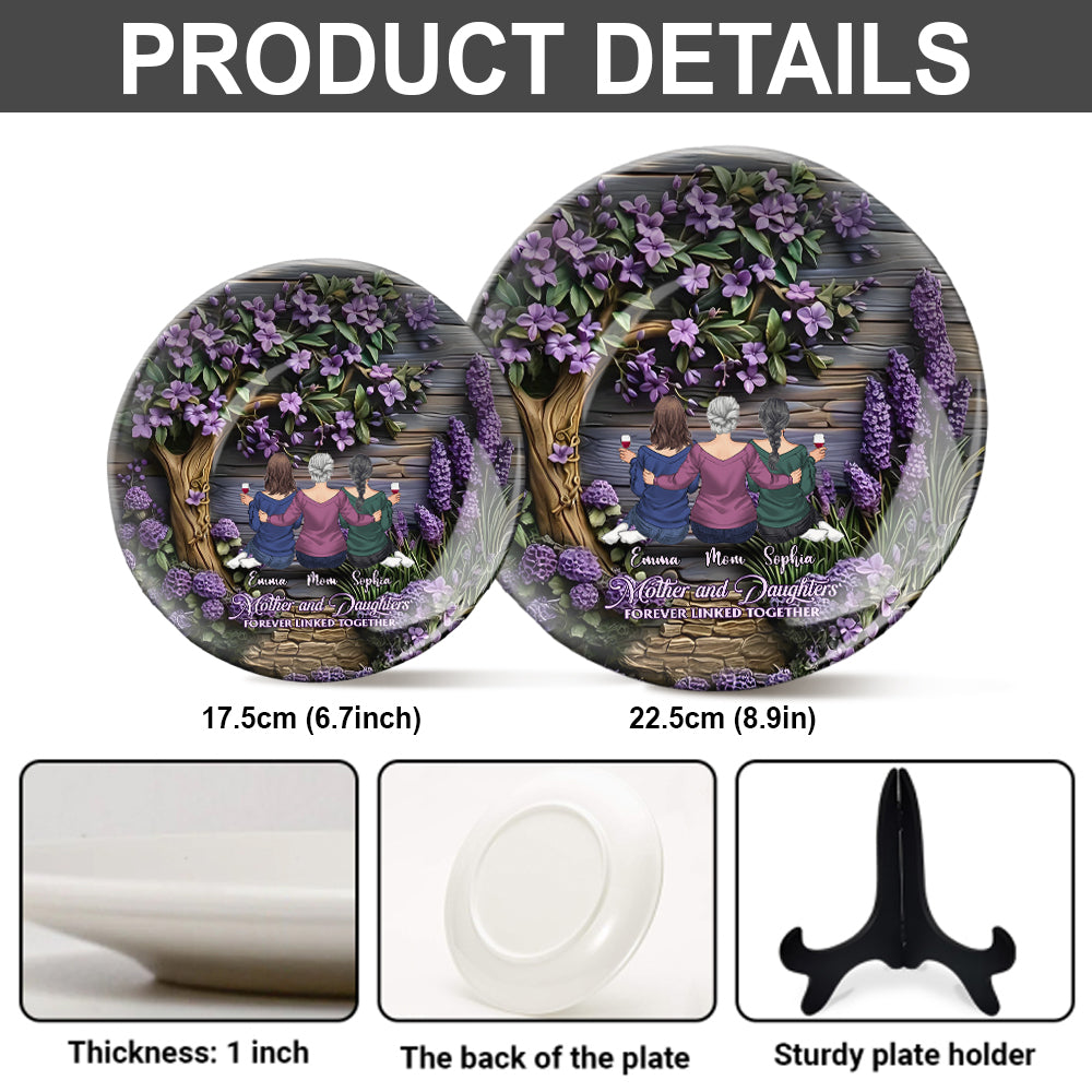 Mother And Daughters Forever Linked Together - Personalized Mother Ceramic Round Plate