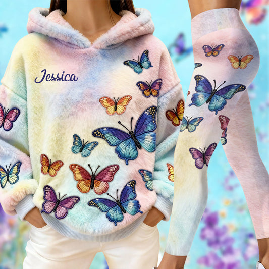 Bunte Schmetterlinge – Personalisierter Schmetterlings-Hoodie und Leggings