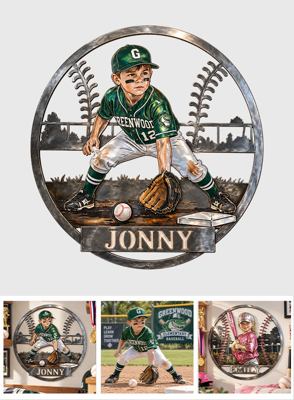 Custom Metal Sign For Softball/ Baseball Kid Or Any Sport - Personalized Baseball 3D Printed Cut Metal Sign