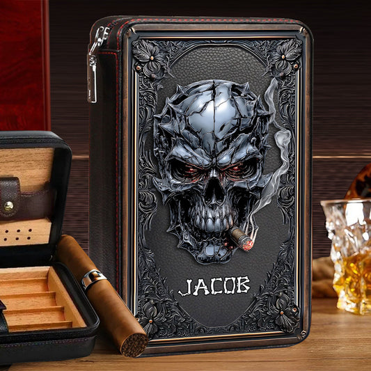 Smoking Skull - Personalized Skull Travel Cigar Humidor Case