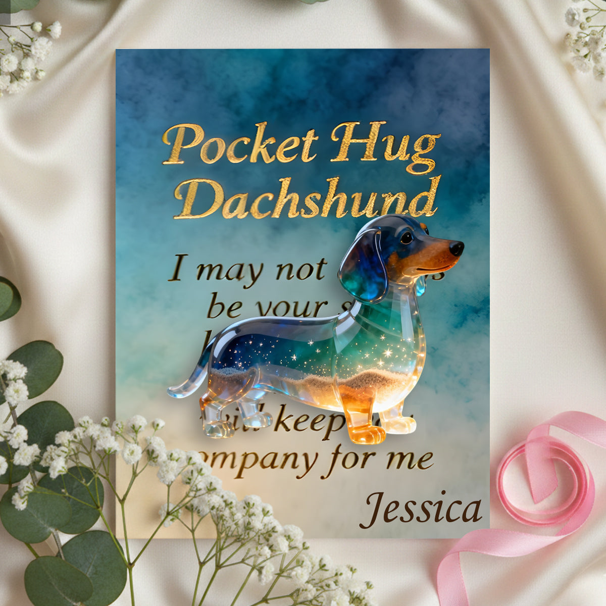 Ich bin immer bei dir – personalisierte Dackel-Taschenumarmungskarte