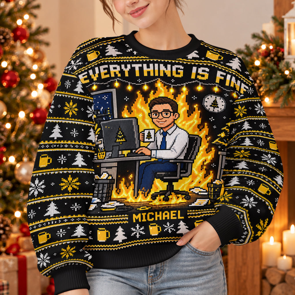 Everything Is Fine - Personalized Colleague Light Up Sweater