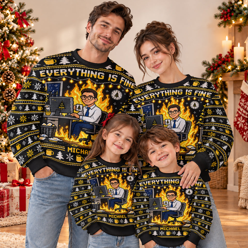Everything Is Fine - Personalized Colleague Light Up Sweater