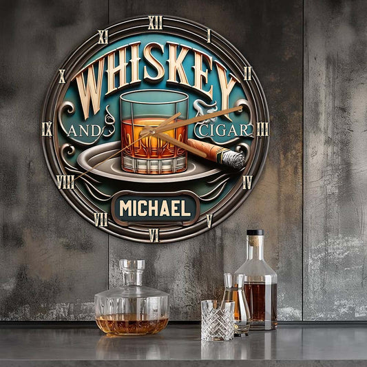 Whiskey & Cigar - Personalisierte Whisky-Wanduhr