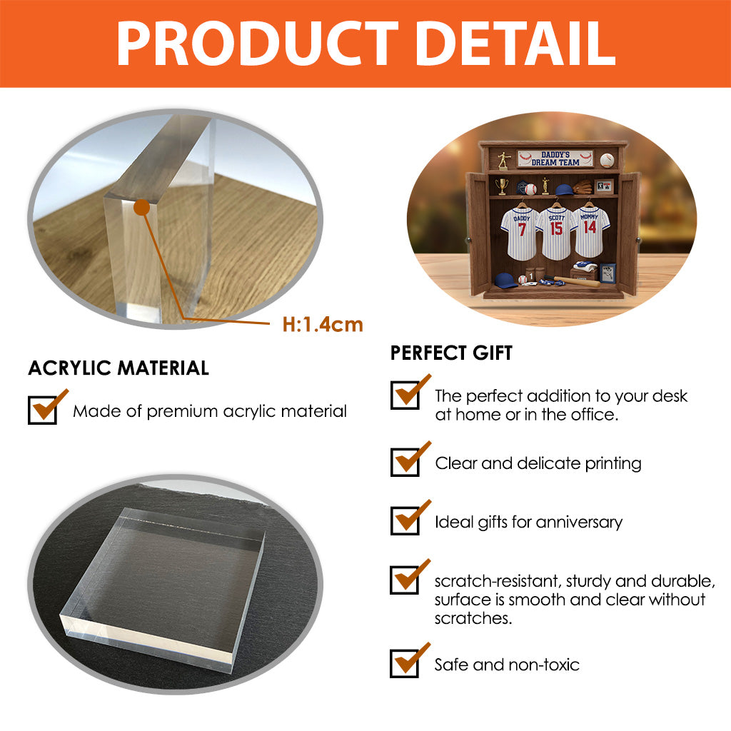 Dream Basball Team Gift For Dad, Grandpa - Personalized Father Custom Shaped Acrylic Plaque