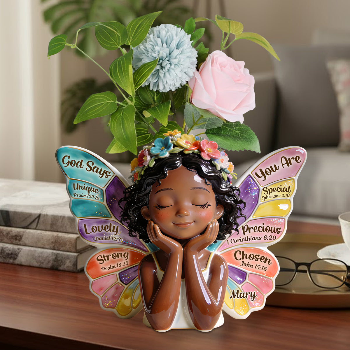 Gott sagt, du bist es – Personalisierte Acryl-Blumenvase in individueller Form für Afroamerikaner
