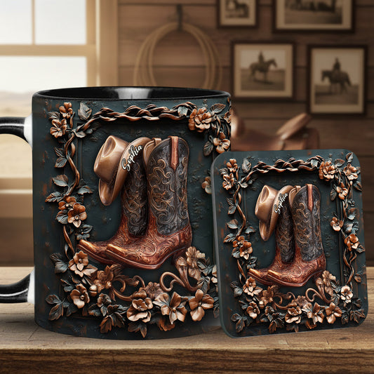 Bottes de cowgirl - Mug et sous-verre personnalisés à motif cowgirl