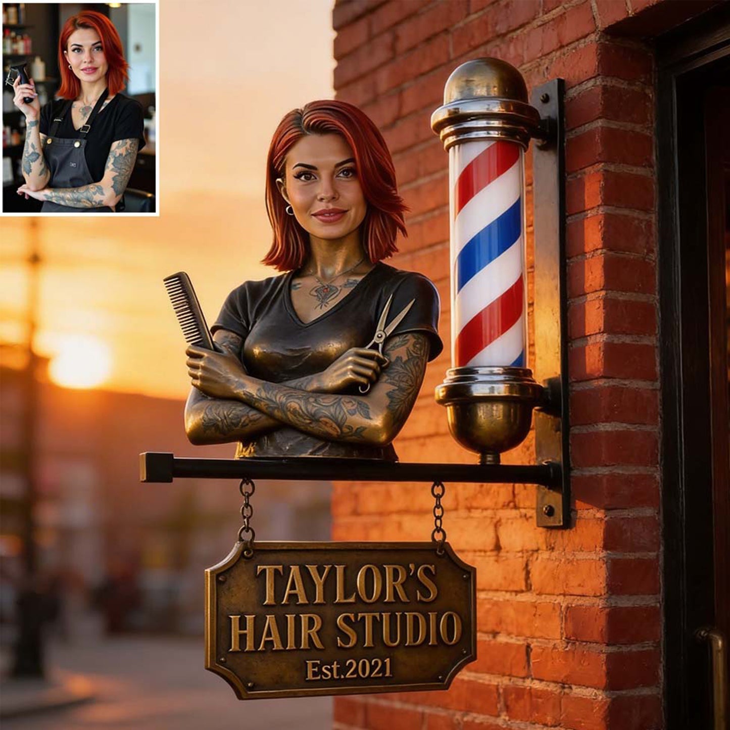 Das Signature Hair Studio Schild - Personalisierbares Friseurschild aus Holz