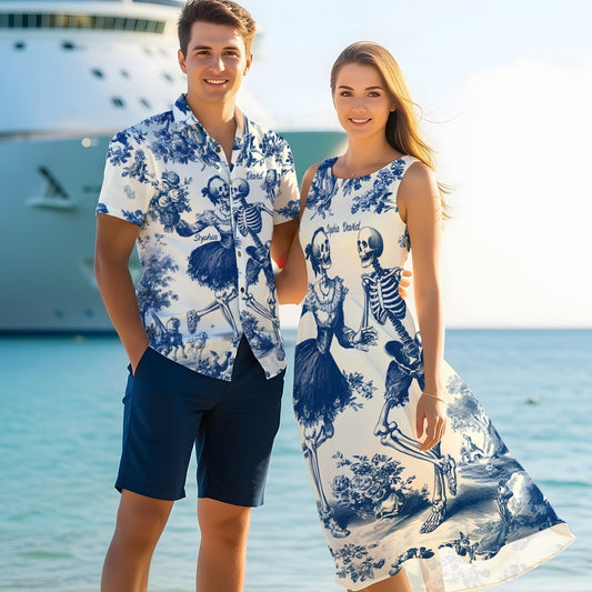 Til Death Do Us Part Aloha Skeleton - Personalized Couple Hawaiian Shirt & Sleeveless Dress