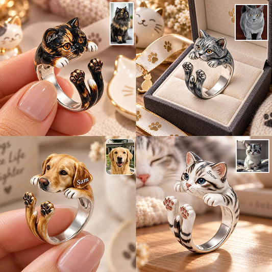 Petits Pattes, Amour Infini - Bague Ajustable en Forme Personnalisée pour Chat