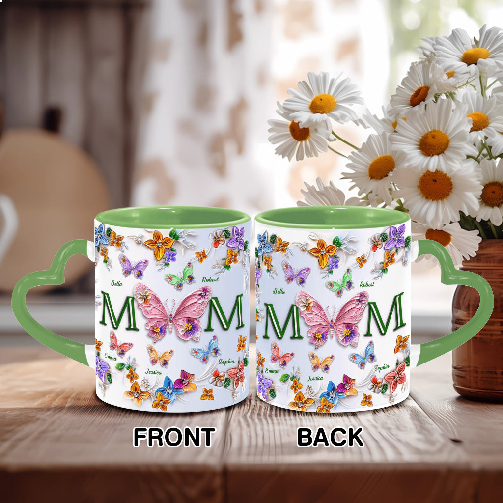 Colorful Butterflies Mom Mama - Personalized Mother Heart Handle Mug