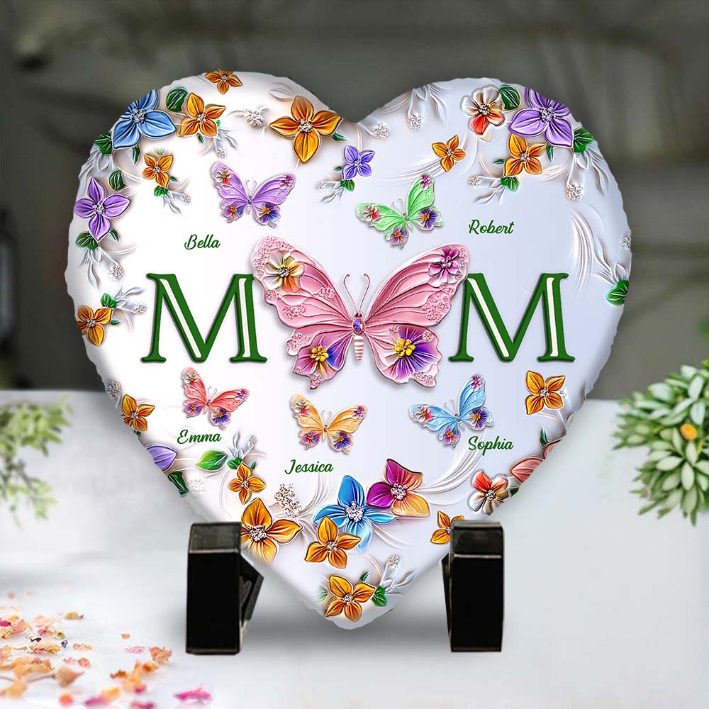 Colorful Butterflies Mom Mama - Personalized Mother Heart Shaped Stone