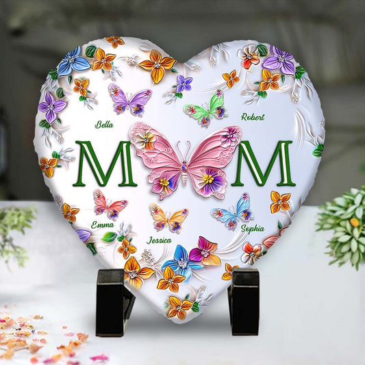 Colorful Butterflies Mom Mama - Personalized Mother Heart Shaped Stone