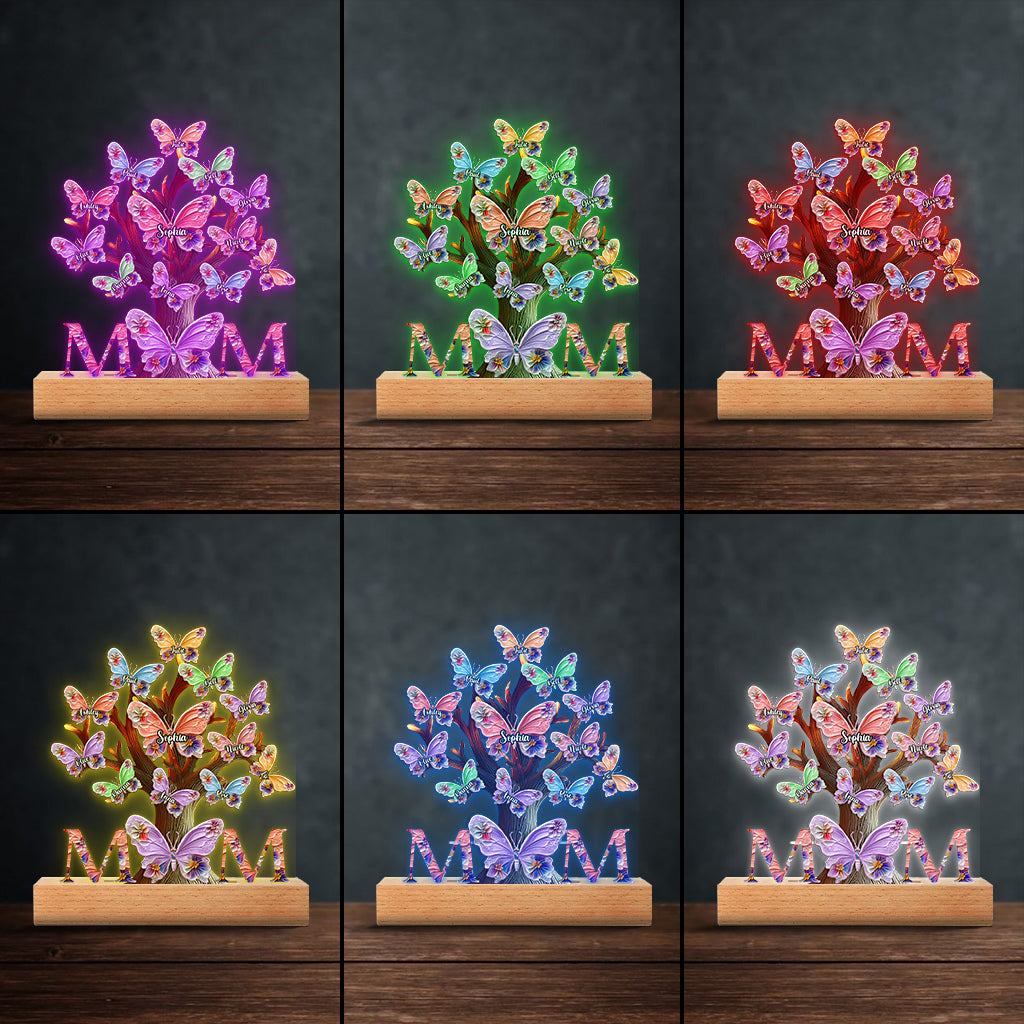 Colorful Butterflies Mom Mama - Personalized Mother Shaped Plaque Light Base