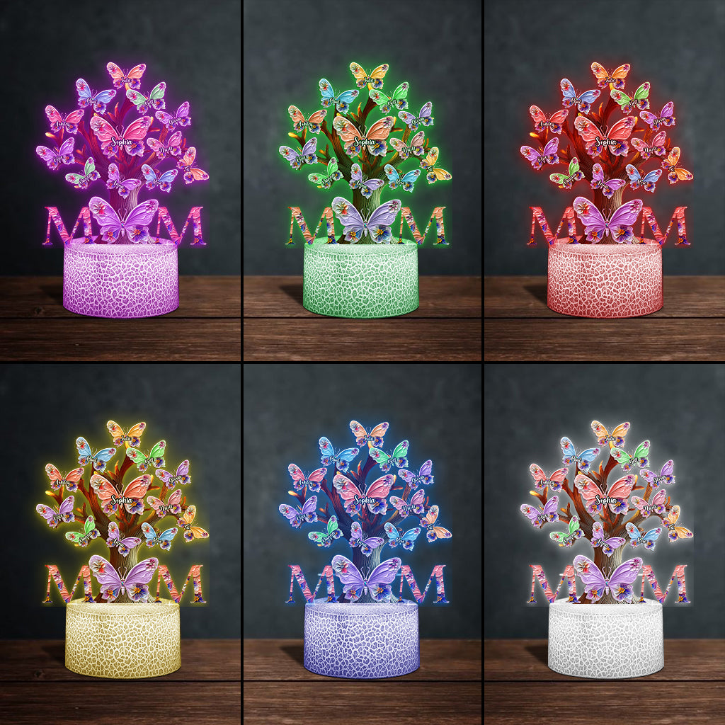 Colorful Butterflies Mom Mama - Personalized Mother Shaped Plaque Light Base