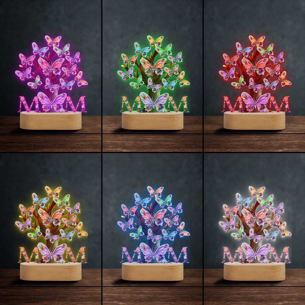 Colorful Butterflies Mom Mama - Personalized Mother Shaped Plaque Light Base