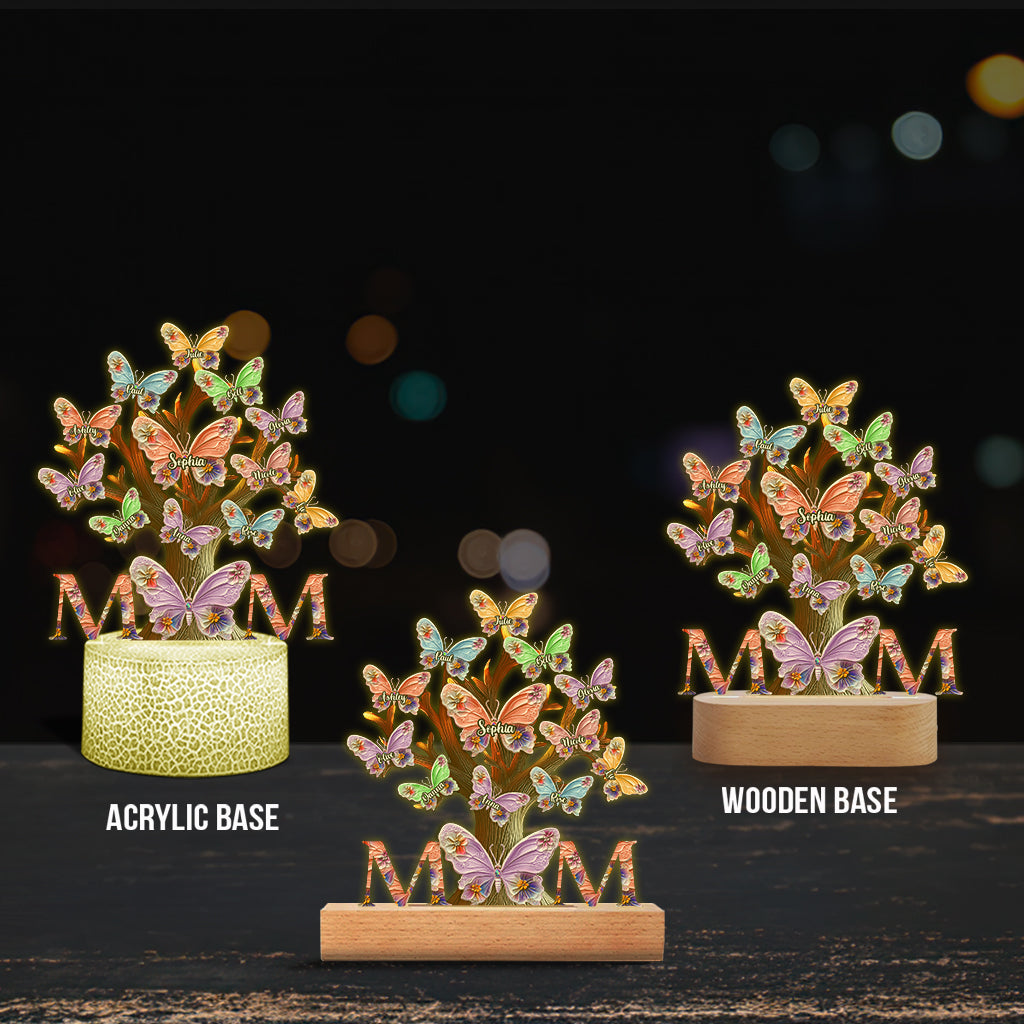 Colorful Butterflies Mom Mama - Personalized Mother Shaped Plaque Light Base