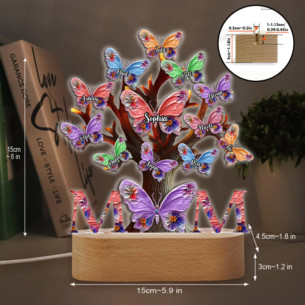 Colorful Butterflies Mom Mama - Personalized Mother Shaped Plaque Light Base