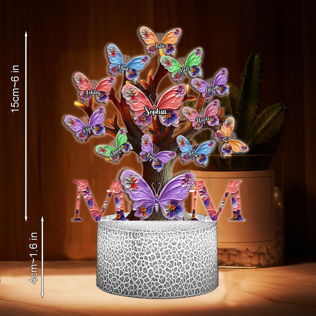 Colorful Butterflies Mom Mama - Personalized Mother Shaped Plaque Light Base