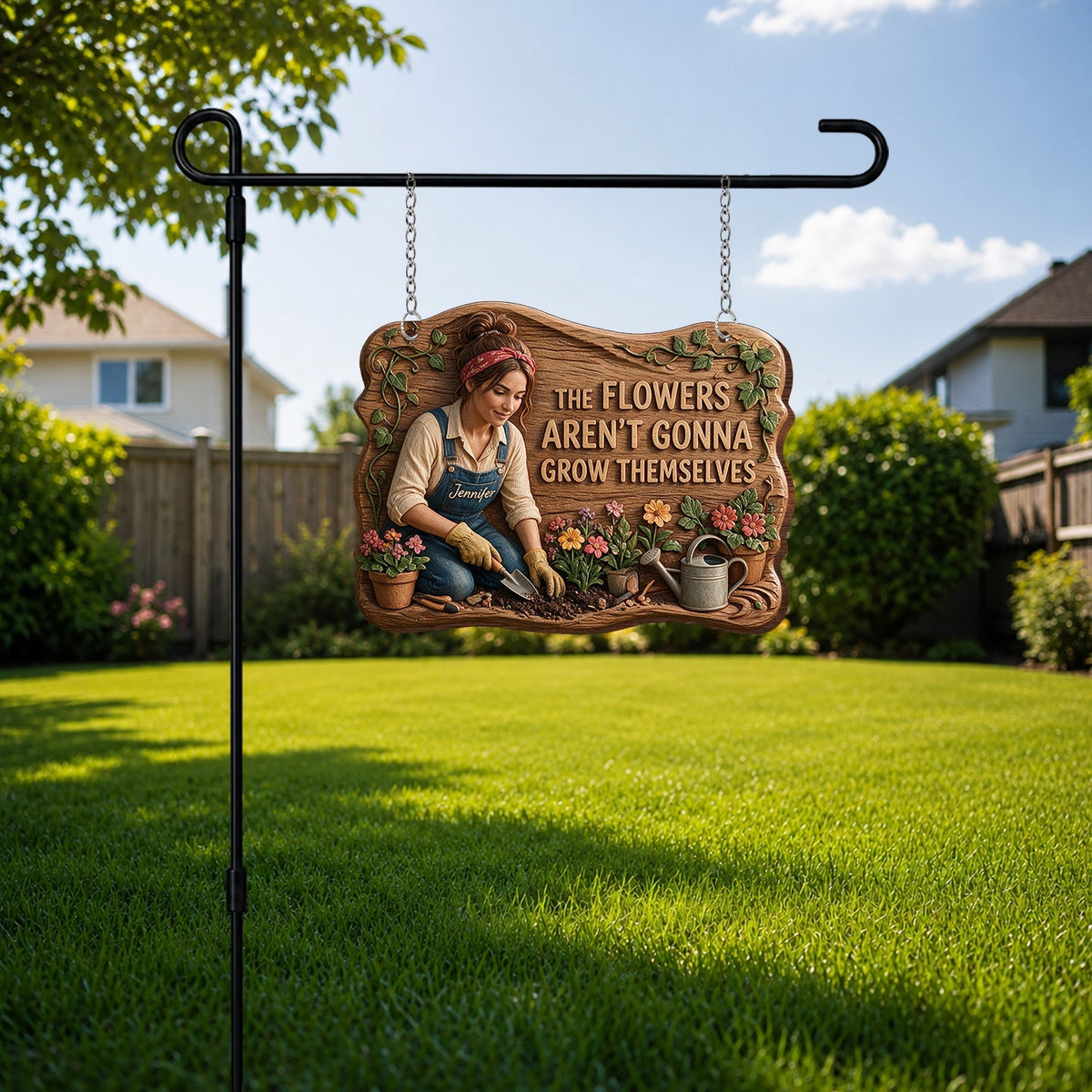 The Flowers Aren't Gonna Grow Themselves - Personalized Gardening Wood Sign With Stake