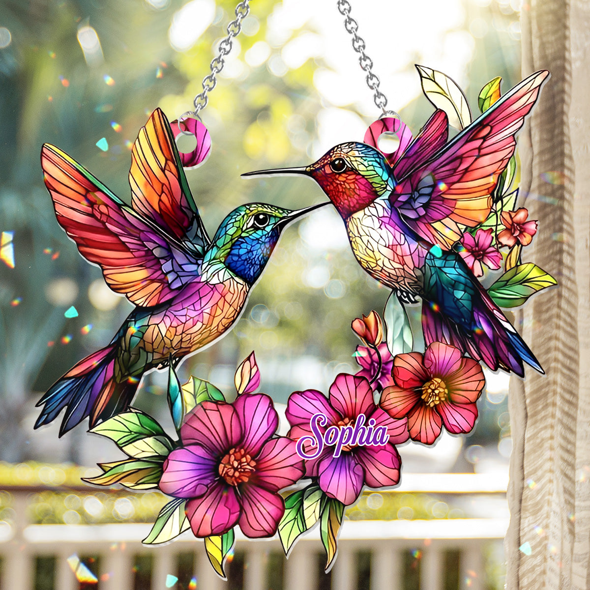 Colibri coloré - Ornement attrape-soleil personnalisé à suspendre à la fenêtre