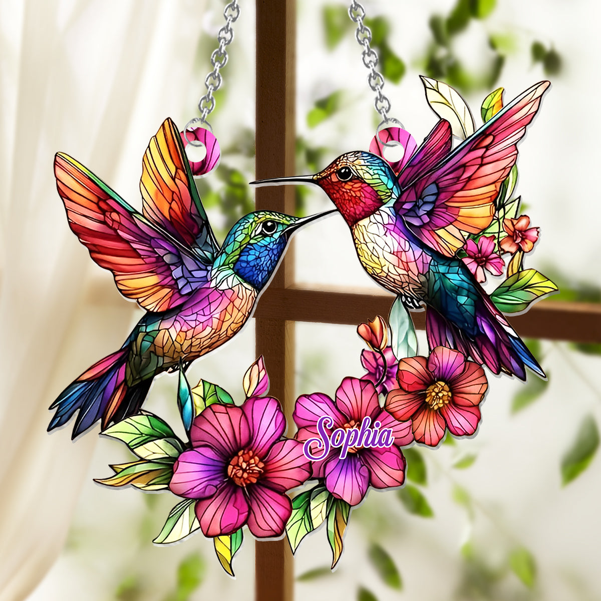 Colibri coloré - Ornement attrape-soleil personnalisé à suspendre à la fenêtre