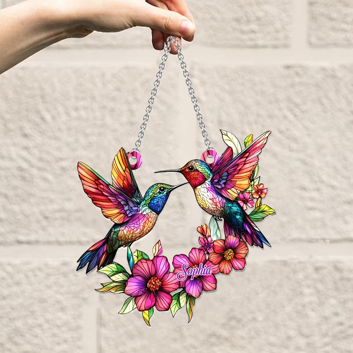Colibri coloré - Ornement attrape-soleil personnalisé à suspendre à la fenêtre