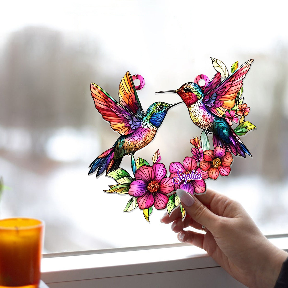 Colibri coloré - Ornement attrape-soleil personnalisé à suspendre à la fenêtre