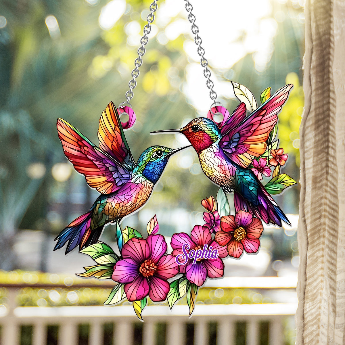 Colibri coloré - Ornement attrape-soleil personnalisé à suspendre à la fenêtre