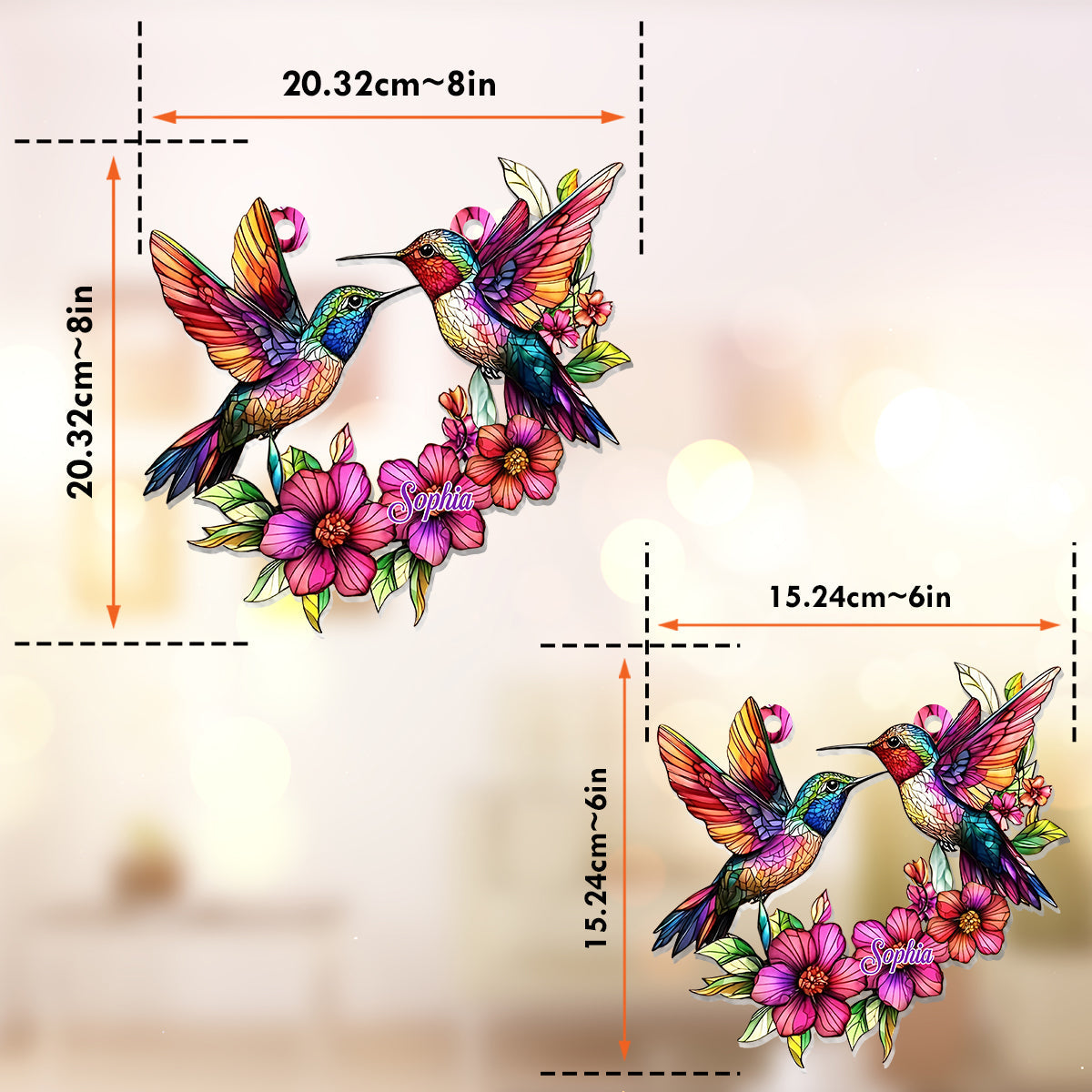 Colibri coloré - Ornement attrape-soleil personnalisé à suspendre à la fenêtre