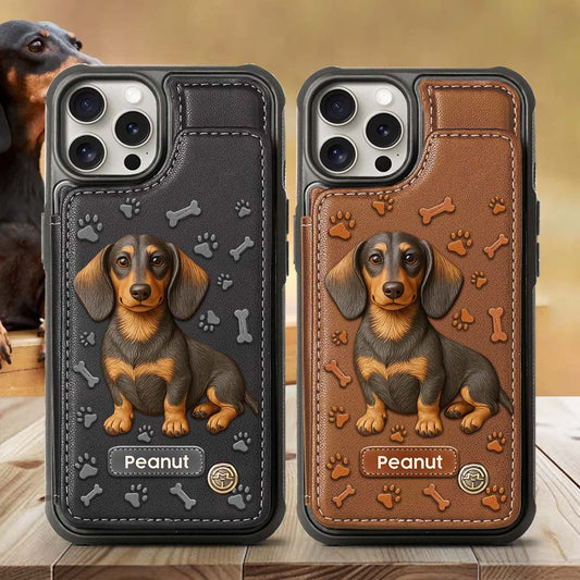 Ich liebe meinen Hund – Personalisierte Handyhülle mit Dackel-Geldbörse