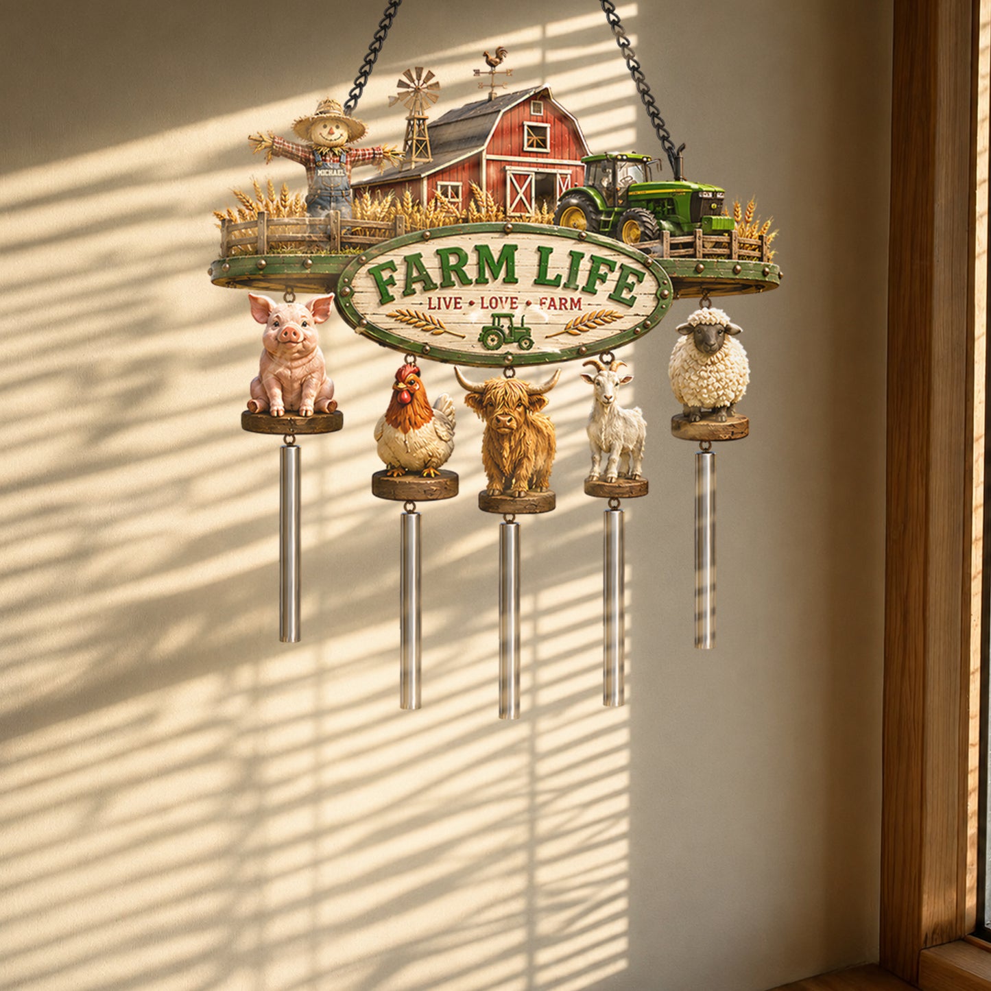Farm Life - Personalized Farmer Wind Chime With Charm