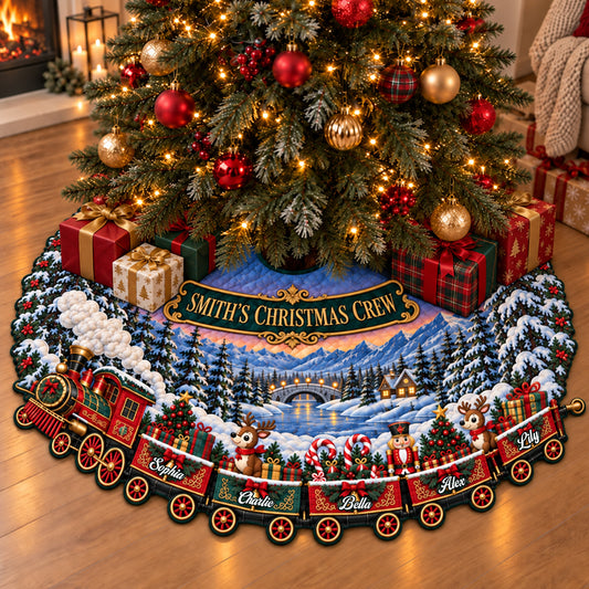Weihnachtszug Crew Familiengeschenk - Personalisierter Baumrock in Familienform
