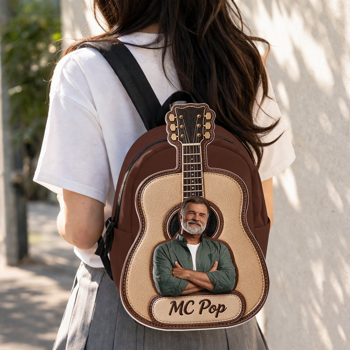 Custom From Any Photo - Personalized Guitar Changeable Leather Patch Backpack