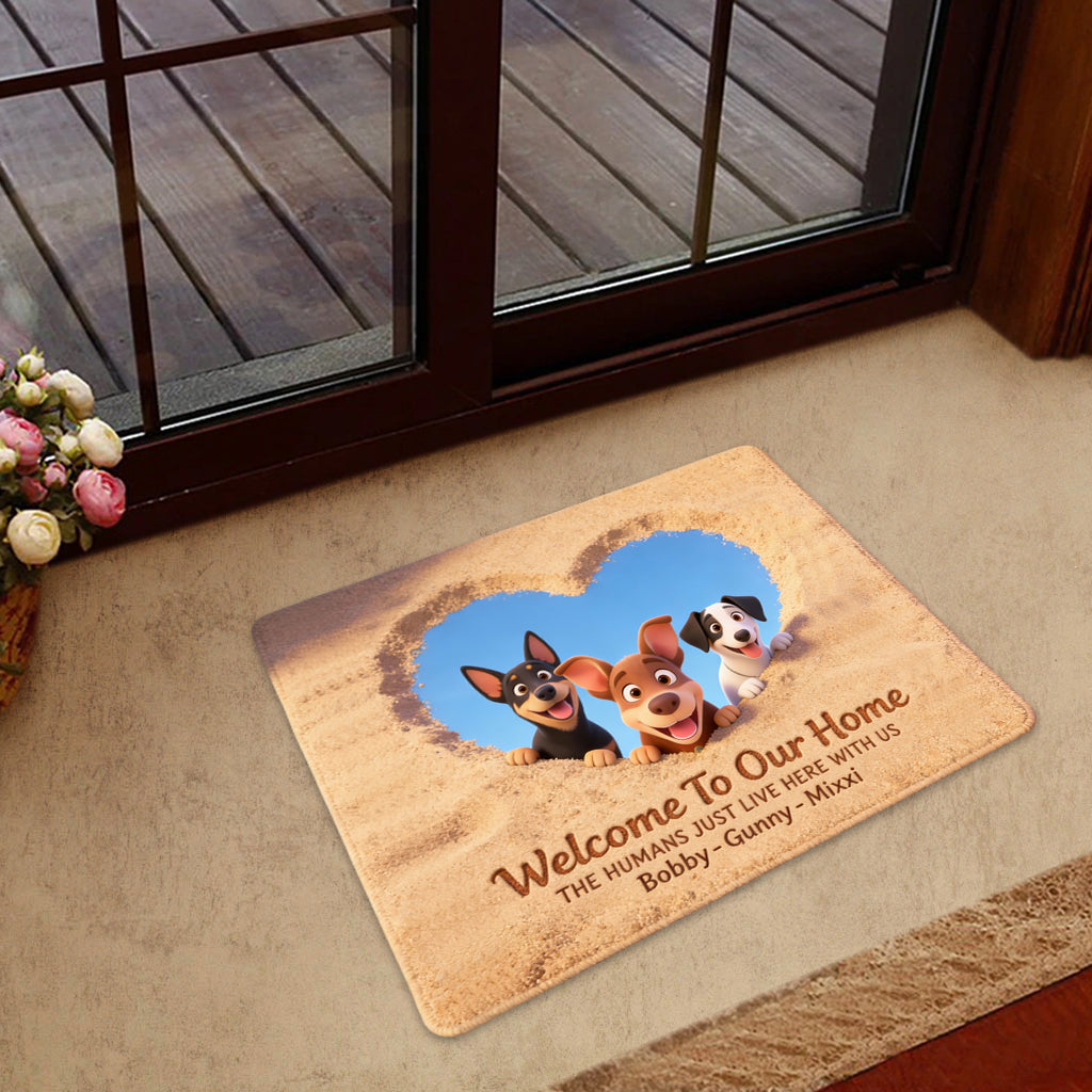 Bienvenue chez nous ! Tapis d’entrée/tapis personnalisé en forme de chien