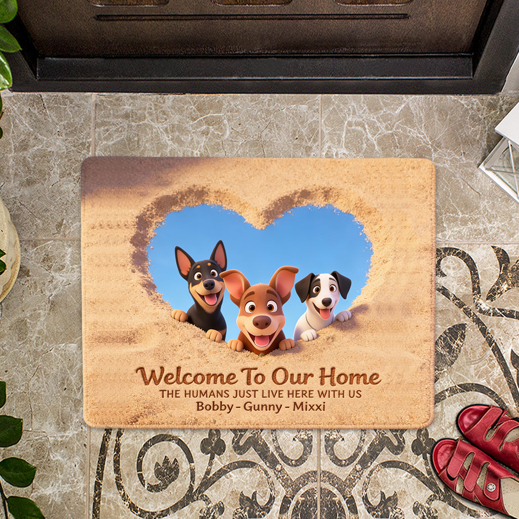 Bienvenue chez nous ! Tapis d’entrée/tapis personnalisé en forme de chien