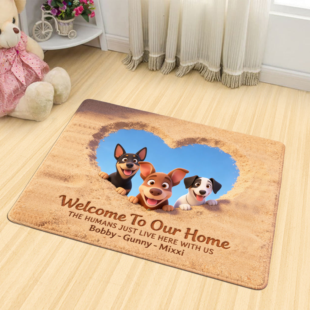 Bienvenue chez nous ! Tapis d’entrée/tapis personnalisé en forme de chien