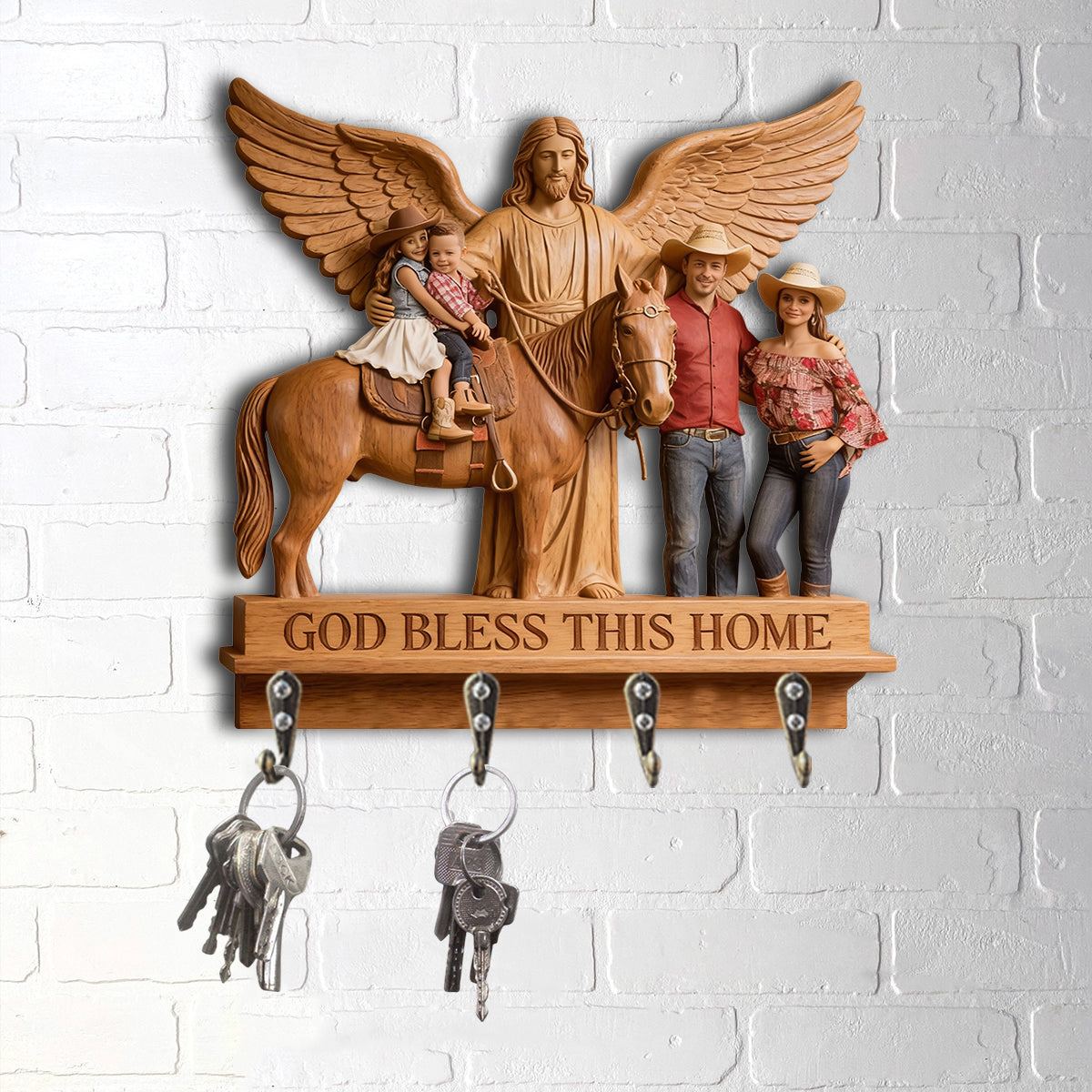 Porte-manteau mural personnalisé à partir de n'importe quelle photo « Que Dieu bénisse cette maison » - Porte-manteau chrétien personnalisé en forme de forme sur mesure
