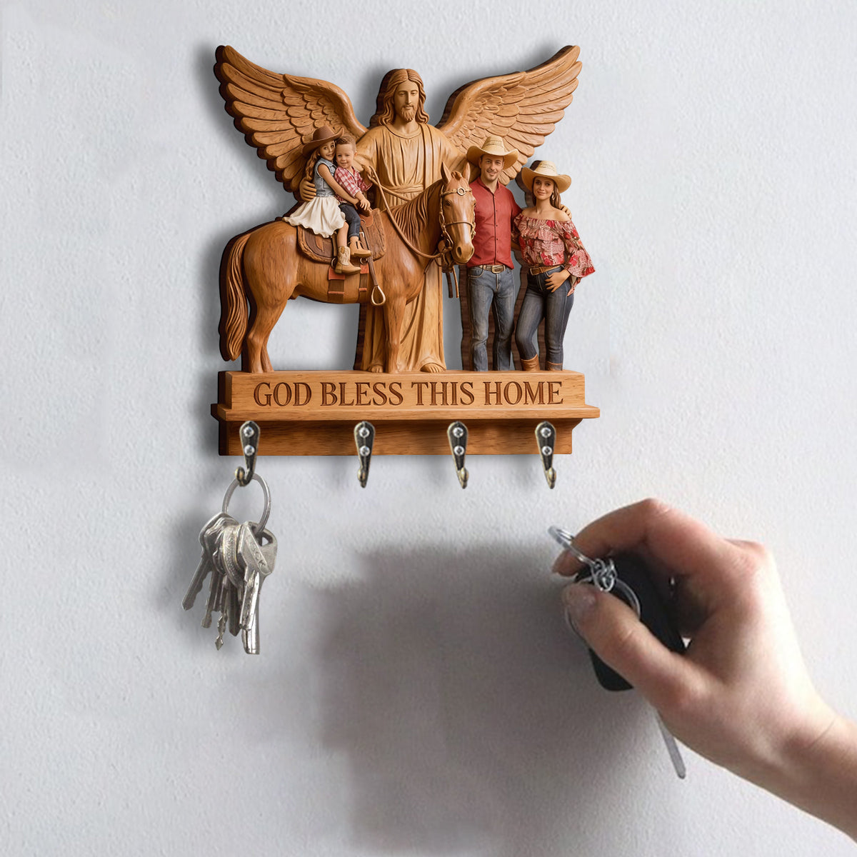 Porte-manteau mural personnalisé à partir de n'importe quelle photo « Que Dieu bénisse cette maison » - Porte-manteau chrétien personnalisé en forme de forme sur mesure