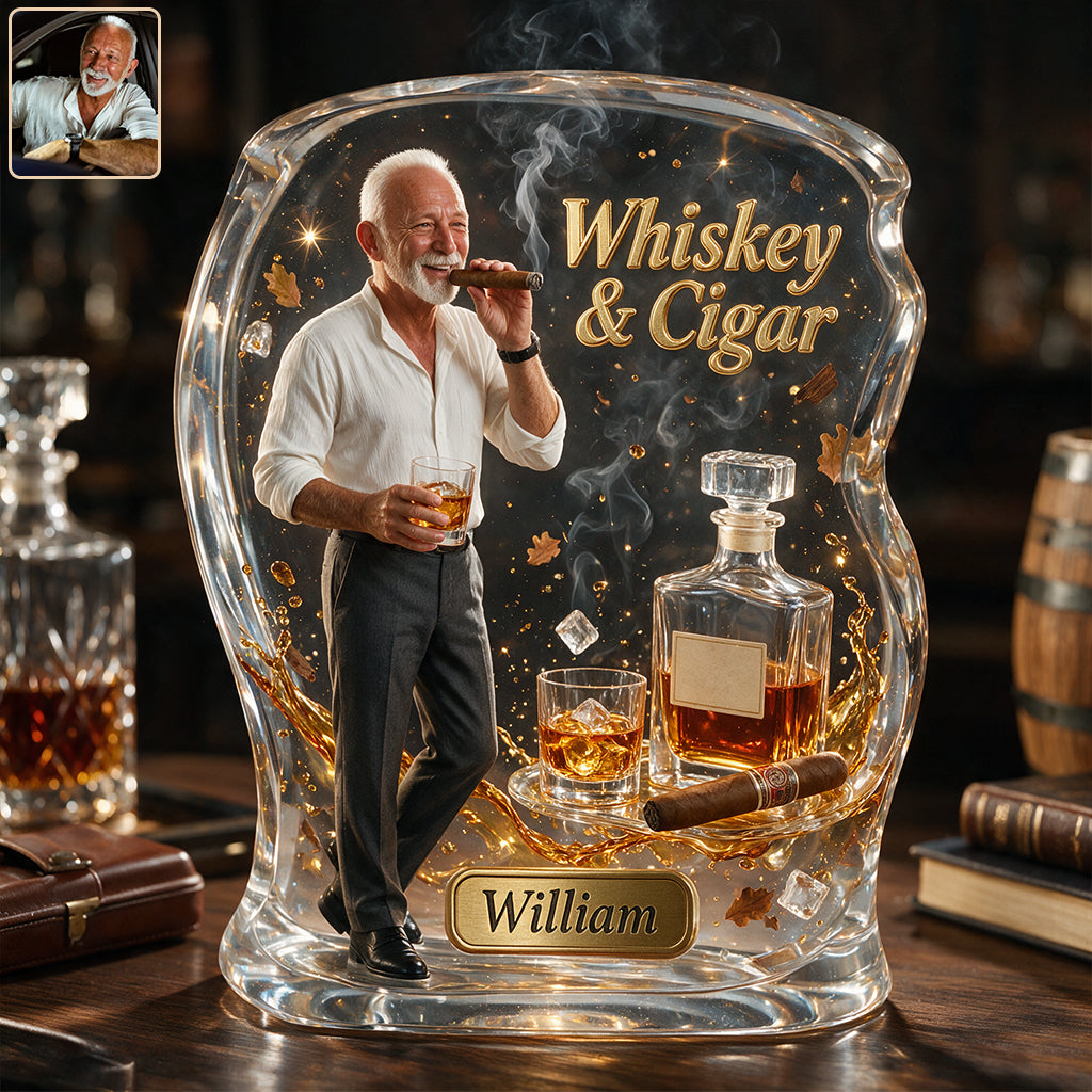 Toute Photo, Whisky & Cigare - Plaque Acrylique Personnalisée en Forme de Whisky