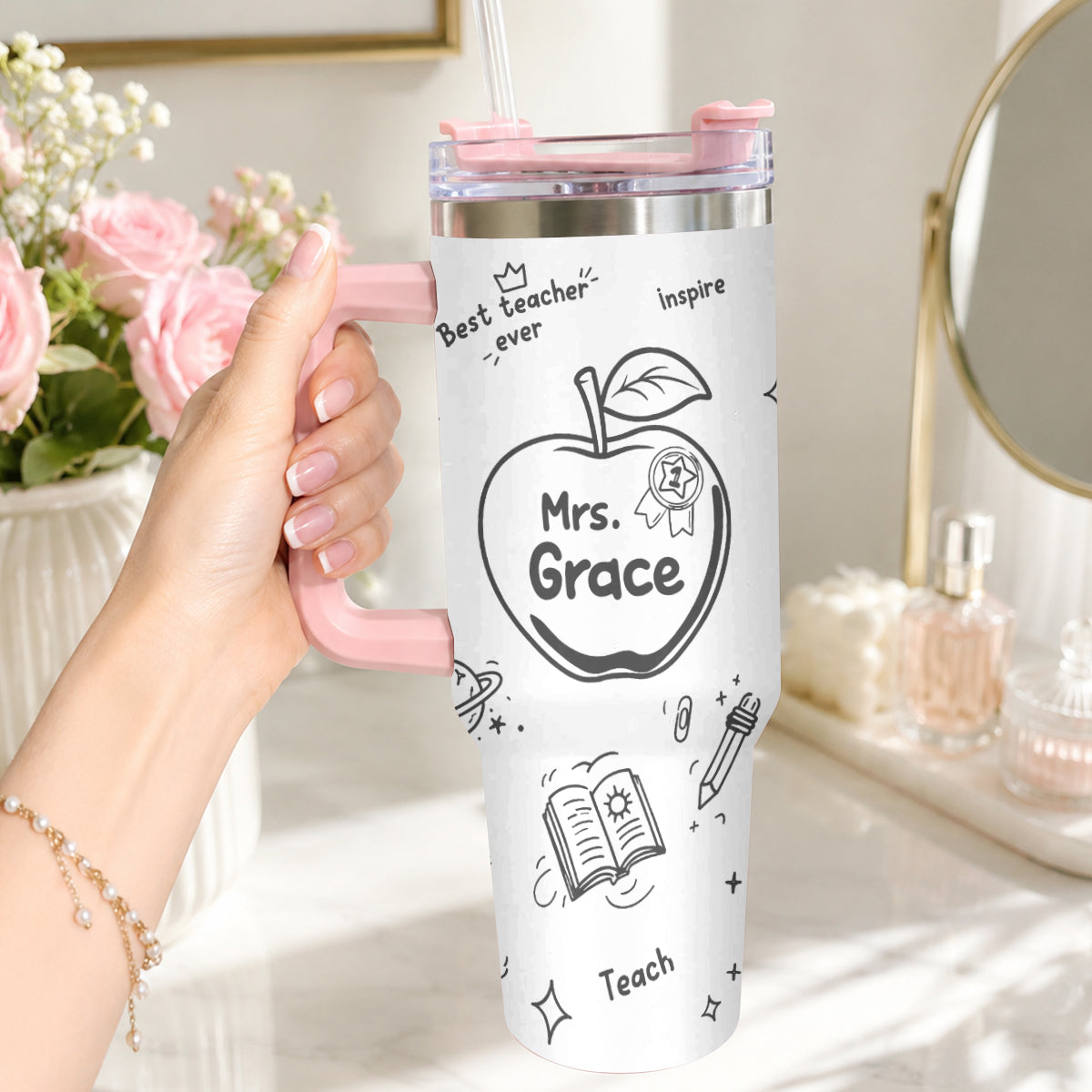 Back To School - Personalized Teacher Tumbler With Handle