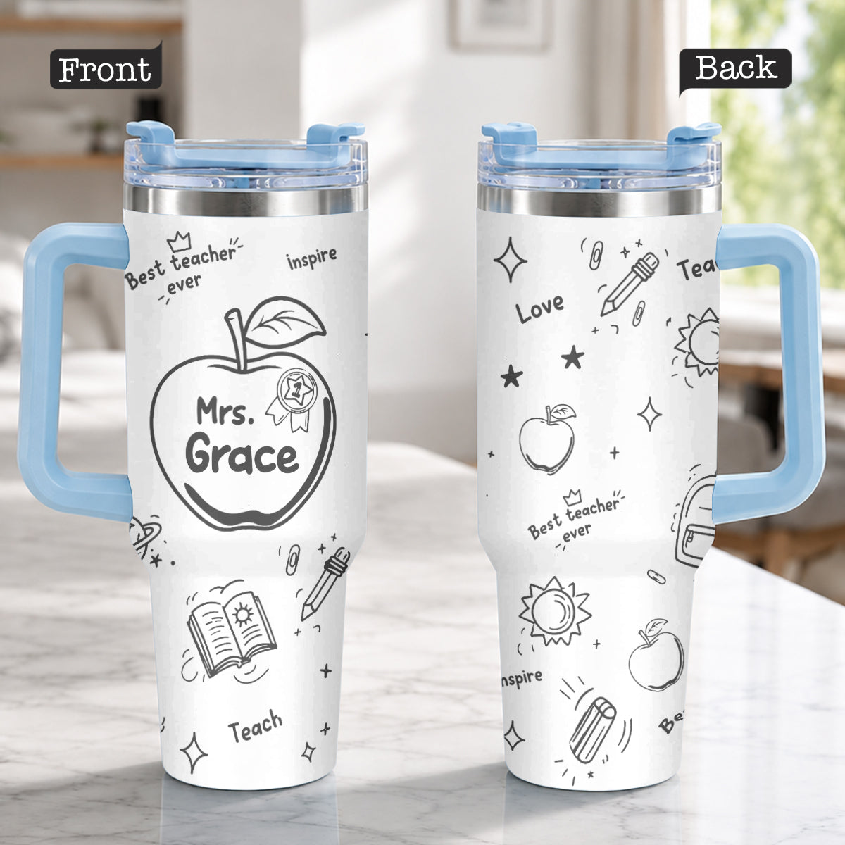 Back To School - Personalized Teacher Tumbler With Handle