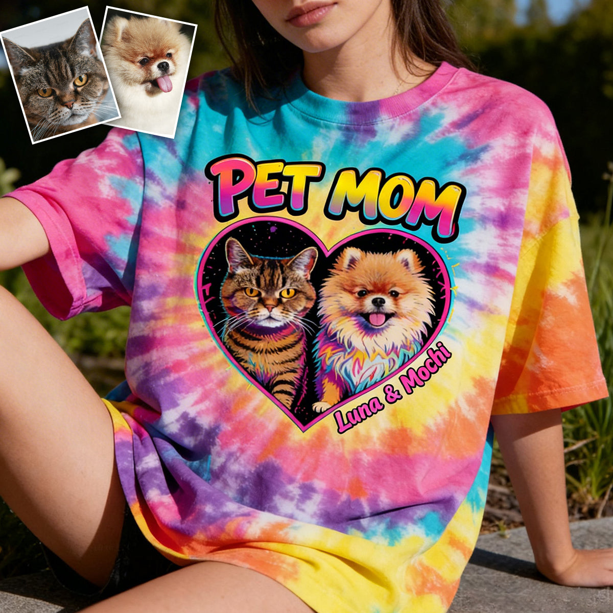 Personalisierte Batikshirt für Hundemama/Hundedaddy/Katzenmama - Individuelles Hundeshirt
