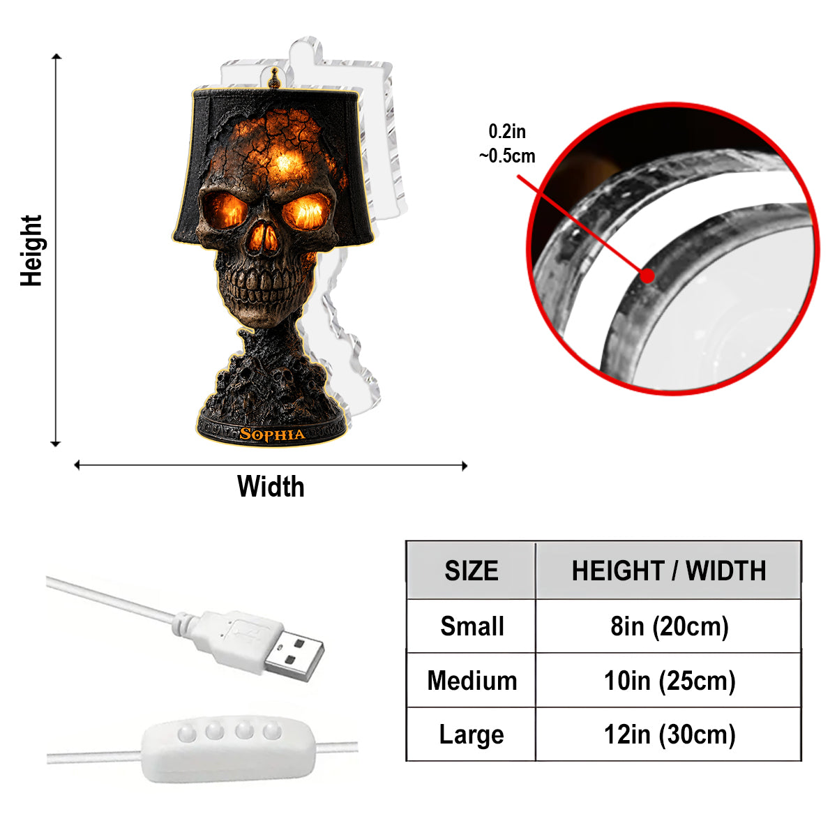 Love Skull - Personalisierte Skull Acryl LED Nachtlicht