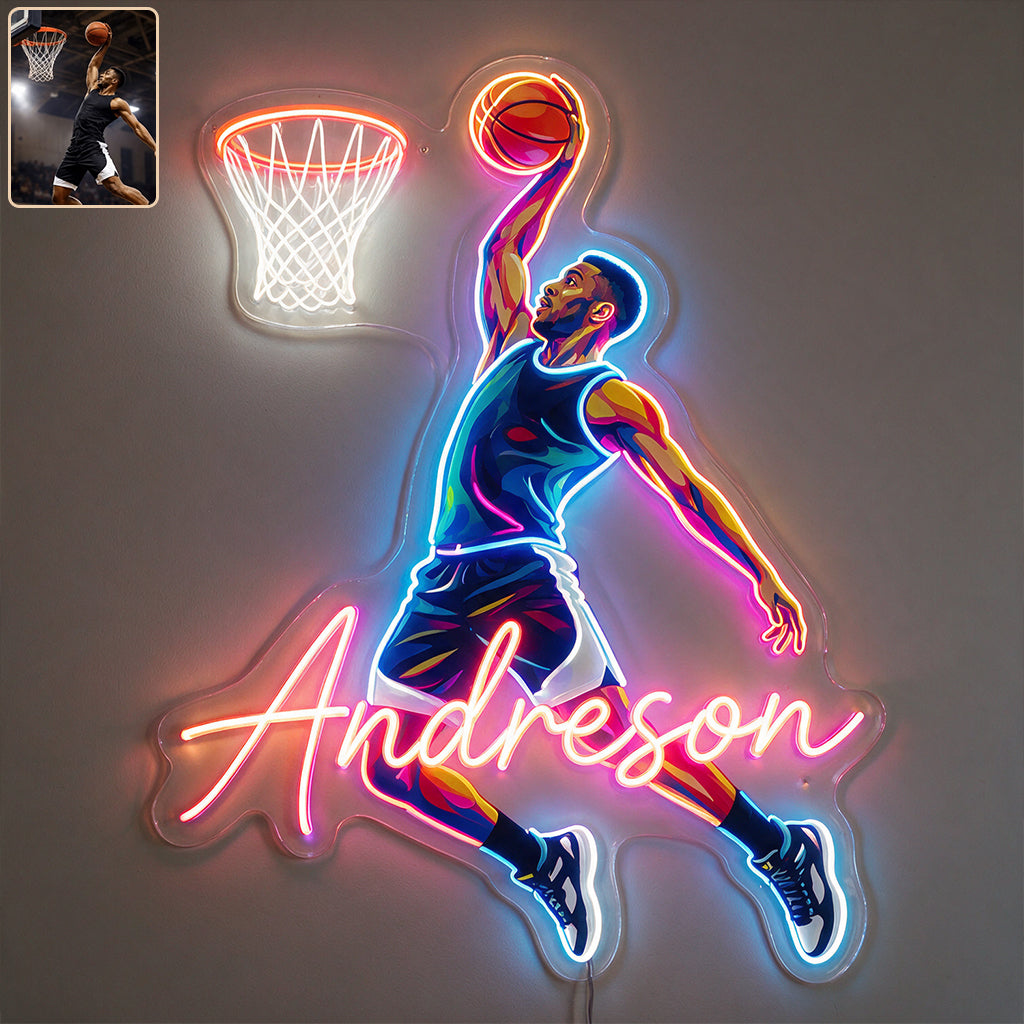 Benutzerdefiniert aus jedem Foto für jeden Sport - Personalisierte Basketball Neon LED Lichtsign