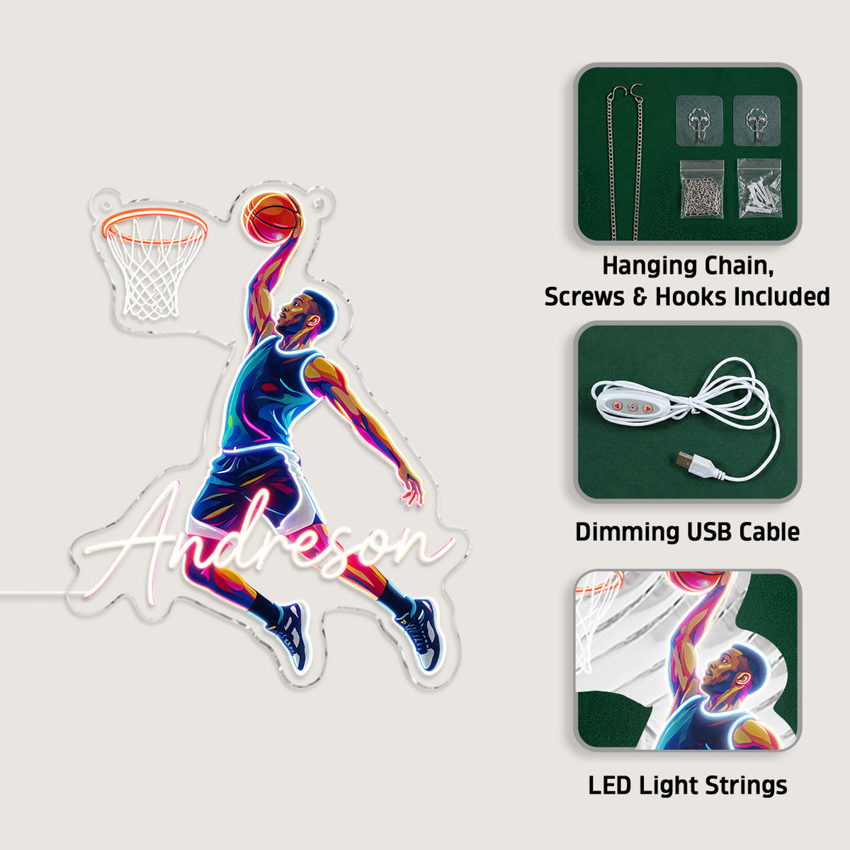 Benutzerdefiniert aus jedem Foto für jeden Sport - Personalisierte Basketball Neon LED Lichtsign