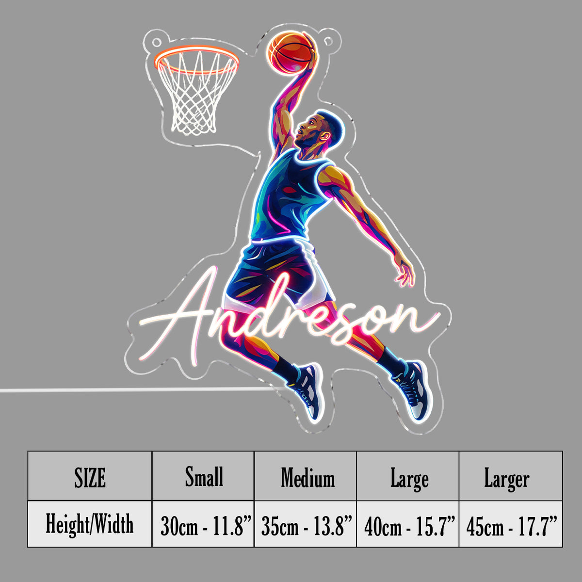Benutzerdefiniert aus jedem Foto für jeden Sport - Personalisierte Basketball Neon LED Lichtsign