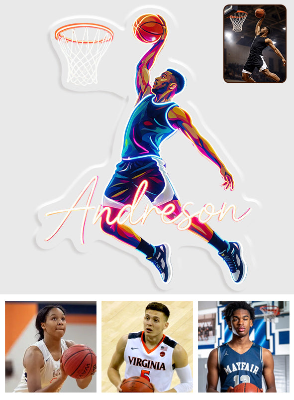 Benutzerdefiniert aus jedem Foto für jeden Sport - Personalisierte Basketball Neon LED Lichtsign